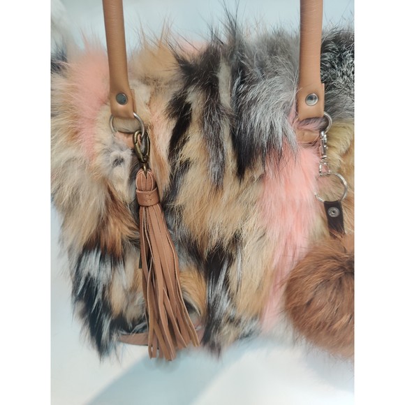 Real fox fur multicoloured bag with leather details brand is Befur on Etsy - Picture 6 of 16